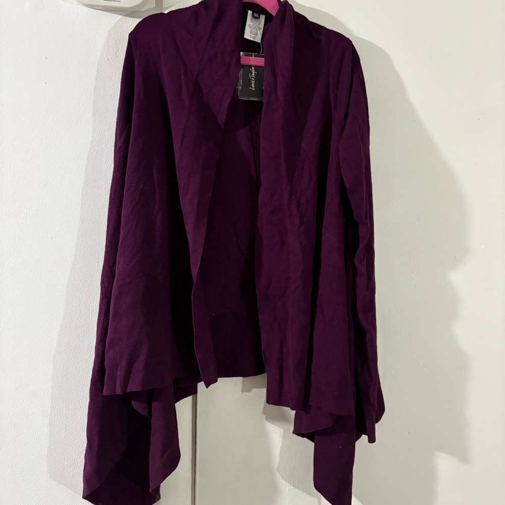 Lord &‎ Taylor Open Front Waterfall Cardigan Womens S Purple Asymmetrical NEW